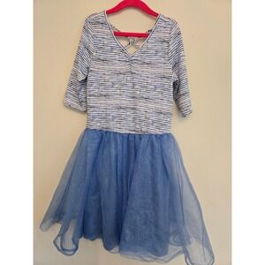 DOTDOT Smile Girls Blue Striped Tutu Dress Glitter Tulle Skirt Size 8/10